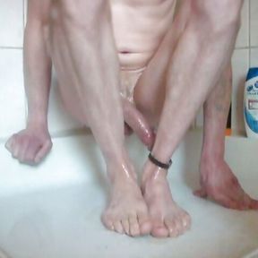 Self footjob oily feet cum on feet