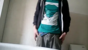 Hot Twink Jerks Off and Cums in Swim Trunks