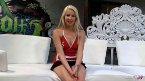 Tall flexible blonde Girl with small Tits Pick Up and talk to First Time Casting Fuck by Big Dick Stranger