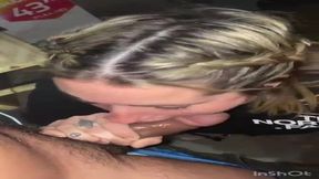 Amateur blonde with a tattoo gives a sloppy deepthroat blowjob
