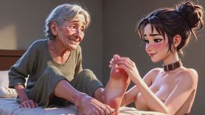 Granny Foot Mistress - Beautiful Submissive Licking Her Wrinkled Soles