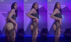 Playing with my ass made me cum on fishnet big butt tgirl