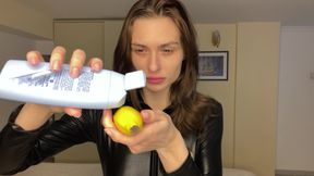 Latex Fetish Tease - Crushing Oiled Banana POV