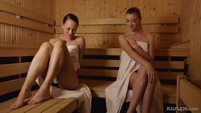 TWO GIRLS GOT TOO HOT IN THE SAUNA FOR A HOT LESBIAN SEX