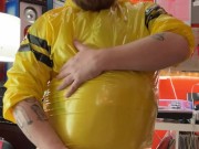 Chubby rubber bear slams his saline inflated big balls, rubs his chunky belly and fucks himself