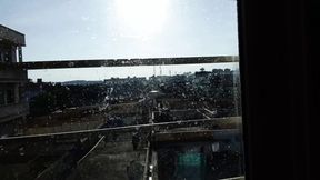 Rajesh masturbating, flashing dick to auntys from window