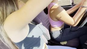 The girls are having fun in the mud with the old VW Beetle. custom