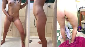 sous la douche je joue avec le jet d’eau