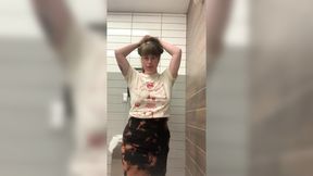 Daddies cum sock in my mouth in a dirty public restroom