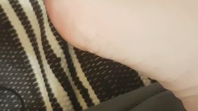 Putting on deep blue nail polish on My sexy feet
