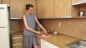 Sexy twink cooks up some hard cock in kitchen