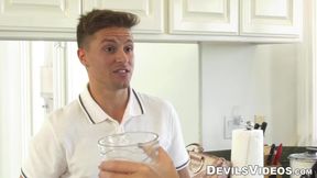 Alex Coal's small tits get the hardcore treatment in the kitchen