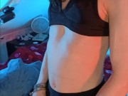 Trans Girl in Swimsuit Teases Her HARD COCK in Skirt