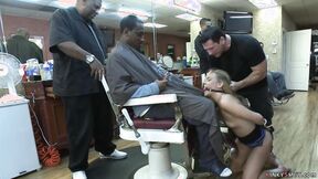 Bound sub anal fucked at barbershop