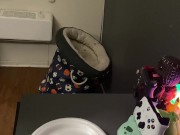 Femboy cums in his coffee and drinks it all