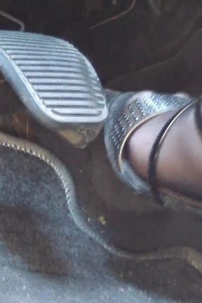 Nyllady Revving and Driving in Black Estrad Sandals and Black Stockings with Anklet