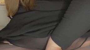 BBW T-Girl plays with her tits and cock before filling her sloppy hole with a 10” dildo