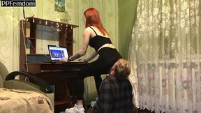 human furniture slave for dominant girl tris in yoga pants - facesitting femdom