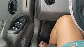 Goddess Angelina drives car and pumps pedals with flip-flops (1)