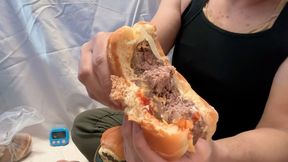 Stuffing Challenge - Hamburgers, Corn, Tea, and Ice Cream