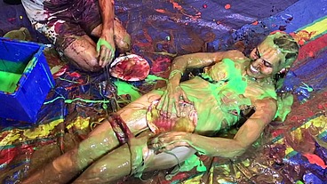 VERY Naughty Sexy Girl, playing with Custard Pies and Messy Slime