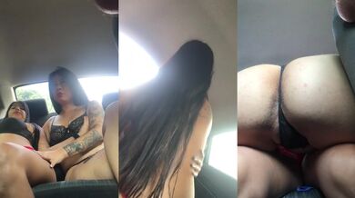 College girls cream in Uber car solo fingering teen lesbian scissors