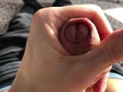 Solo masturbation of big 18cm penis in jeans with cumshot