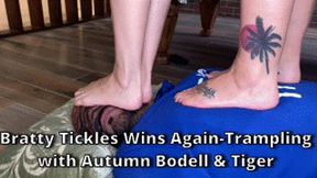 Bratty Tickles Wins Again -Tramping with Autumn Bodell & Tiger Two Girl Trample With Jumping Stomping Foot Worship Femdom MP4