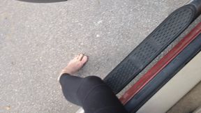 Fifi late for work and forgot shoes driving fast and aggressively barefoot