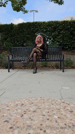 Sissy cums inconspicuously in public