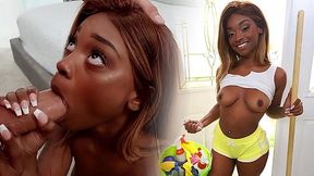 Busty Ebony Maid Goes Nude for Work - Steamy BJ Action!