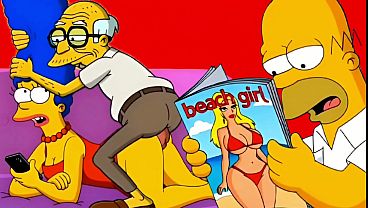 Married Housewife Cheats on Her Cuckold Husband on a Pink Couch. Cartoon Parody Simpsons. Hentai