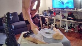 riding big dildo in stocking