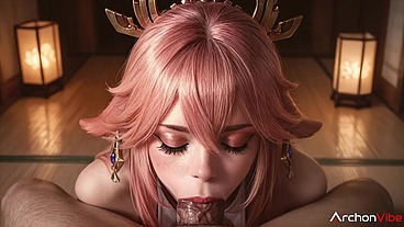 Sweet vacation with Yae Miko turned in hard sex in hotel room [AI]