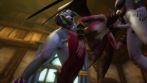 Futa draenei and demon threesome: warcraft porn parody