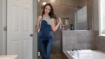 Sage Eldritch Wetting Blue Jean Overalls & Panties