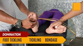 Two people tie him up and tickle him a lot (Cc)