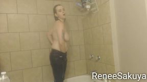 Showering in Blue Jeans