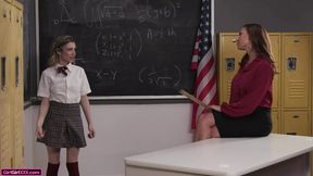 Teacher Cassie Del Isla tongue-fucks young stud Demi Hawks in class
