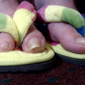 Long natural toenails flip flops
