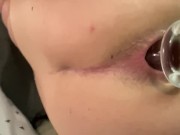 Shooting glass plug out of my gaped ass😧🤤