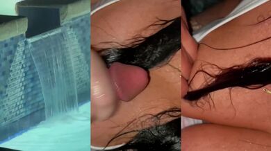 Big ass milf gets throat fucked in public pool blowjob mess