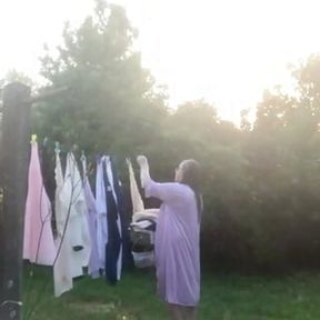 Collecting the bottoms of dresses in nightie and undressed