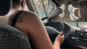 4K Big tits latina like to drive in topless