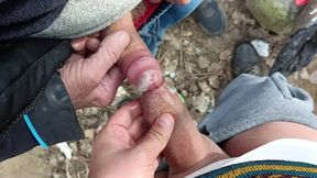 Old man fucks my foreskin - enjoying uncut cock - cum on uncut dick