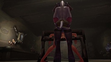Redhead Elf has BSDM Threesome sex in a dungeon - Warcraft Parody
