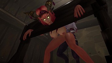 Redhead Elf has BSDM Threesome sex in a dungeon - Warcraft Parody