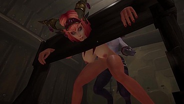 Redhead Elf has BSDM Threesome sex in a dungeon - Warcraft Parody