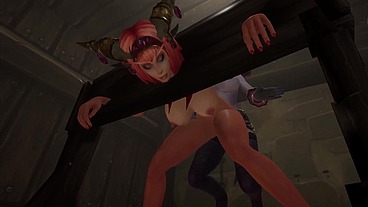 Redhead Elf has BSDM Threesome sex in a dungeon - Warcraft Parody