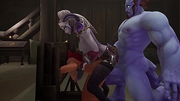 Redhead Elf has BSDM Threesome sex in a dungeon - Warcraft Parody